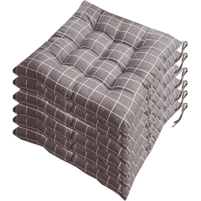 Lot De 6 Galettes De Chaise 40x40 Cm Rembourrage Polyester 100% Housse 50% Coton Lavable À 30 °c Utilisation Intérieure Et Extérieure