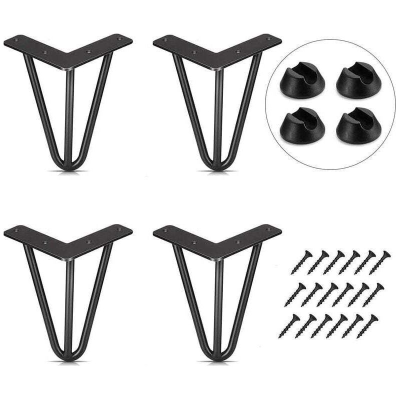 Pieds De Table Réglables 10 Cm Lot De 4 Pieds Noirs En Acier Pour Meubles Diy, Bureau, Table Basse Ou À Manger + Embouts Et Vis