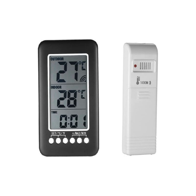 Thermomètre Interieur Et Exterieur Sans Fil 2 En 1 Horloge Thermomètre Lcd ℃ / ℉ Thermomètre Intérieur / Extérieur Numérique Horloge Mesure De Température Avec Transmetteur