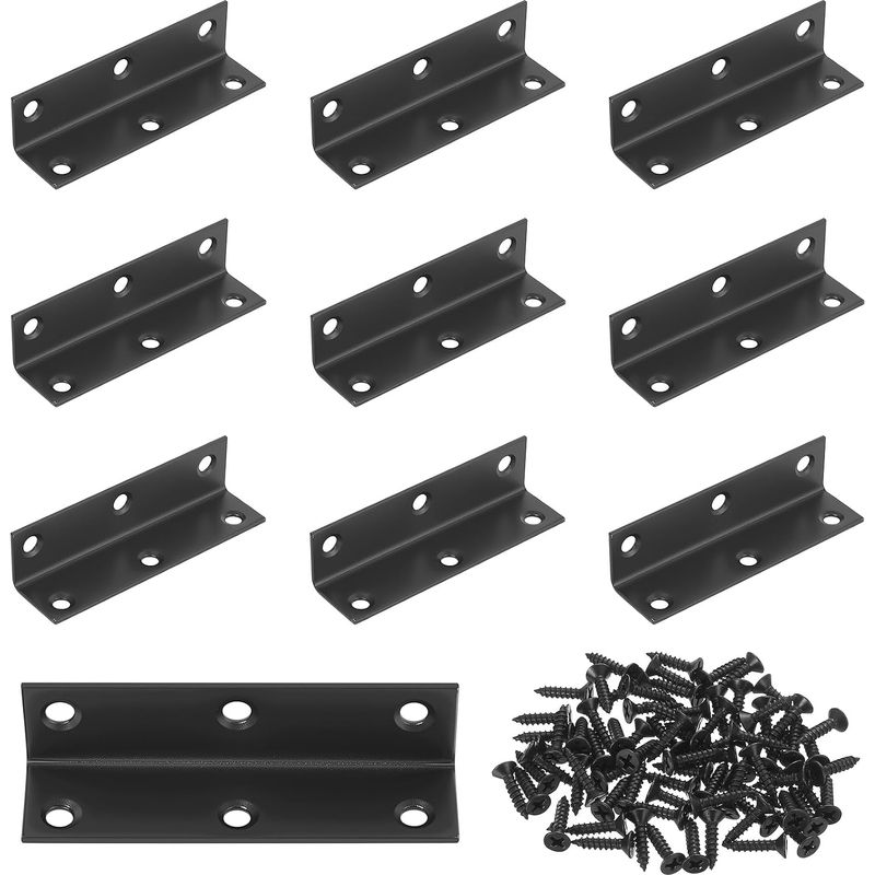 10 Pcsequerre Metal, Equerre Fixation Charge Lourde, Equerre D'Assemblage Renforcée, Connecteur Bois Équerre De Fixation À 90 Degrés, Équerre De Coin En Acier Inoxydable Noire(80 X 21 X 21 Mm)