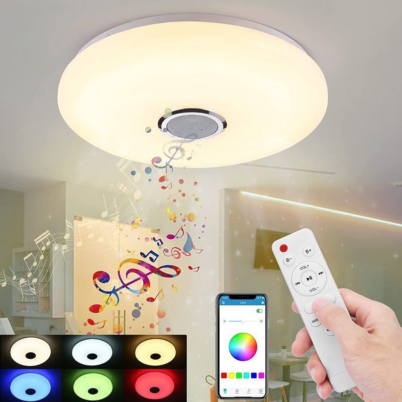Plafonnier Led 36w Dimmable, Haut-parleur Bluetooth, Lumière Avec Télécommande/app Contrôle, Changement De Couleur Rgb, Lampe De Plafond Pour Cuisine/chambre/salle De Bain/salon/d'enfants [classe Éner