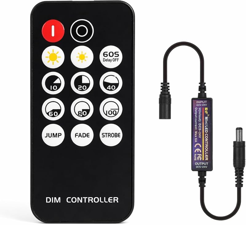Mini-led-dimmer Mit Funkfernbedienung – 14 Tasten – 5–24 V Spannung – Fernbedienung Mit Timer – Für 5/12/24-v-cob/smd-streifen – Helligkeitsregelung Von 10–100 % – 3 Dynamische Modi