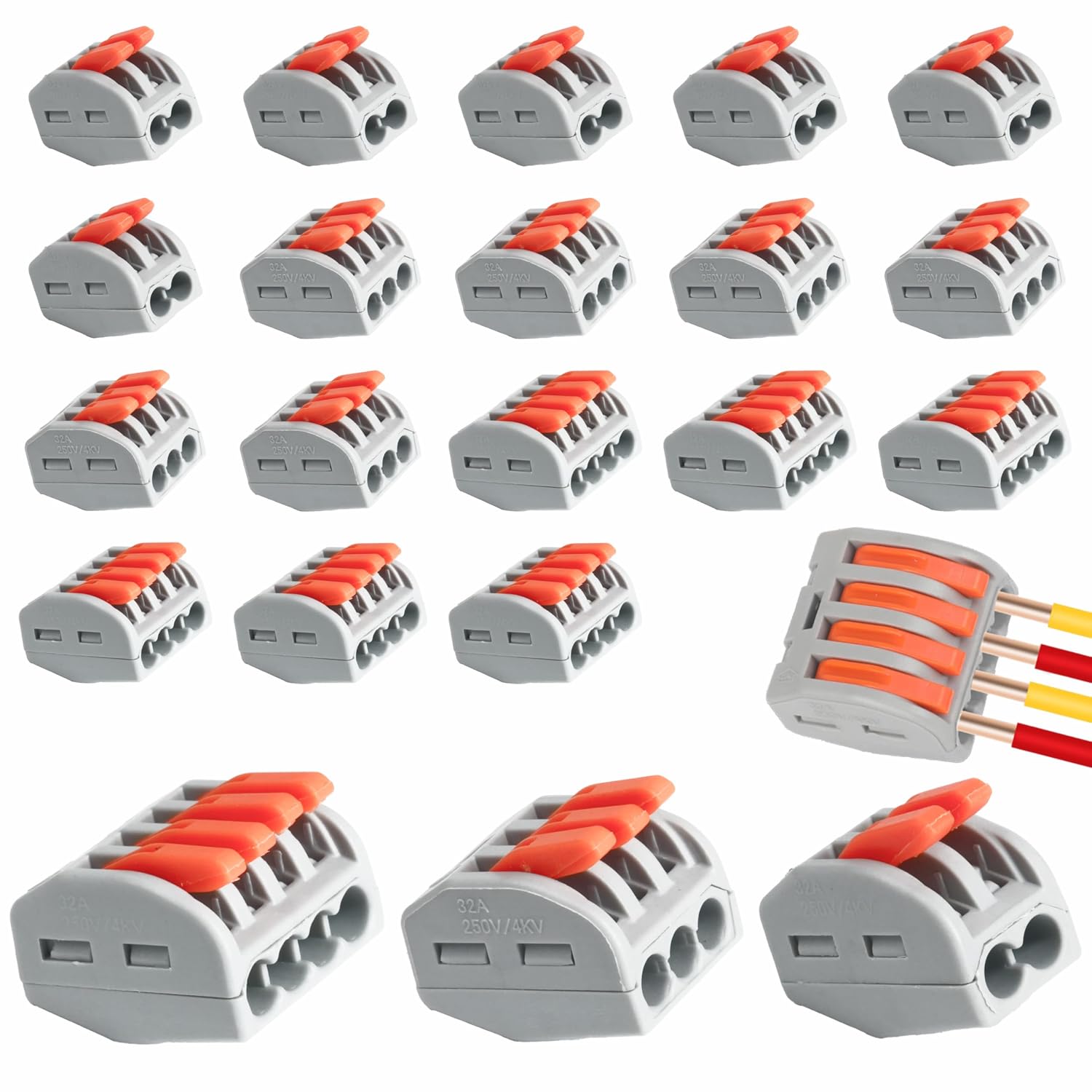 Packung Mit 21 Domino Electric Elektroverbindern, Schnellhebelverbinder, Kompatibel Mit Starren Kabeln Von 0,5 Bis 4 Mm² Und Flexiblen Kabeln Von 0,4 Bis 2,5 Mm², Hergestellt Aus Flammhemmendem Polyam