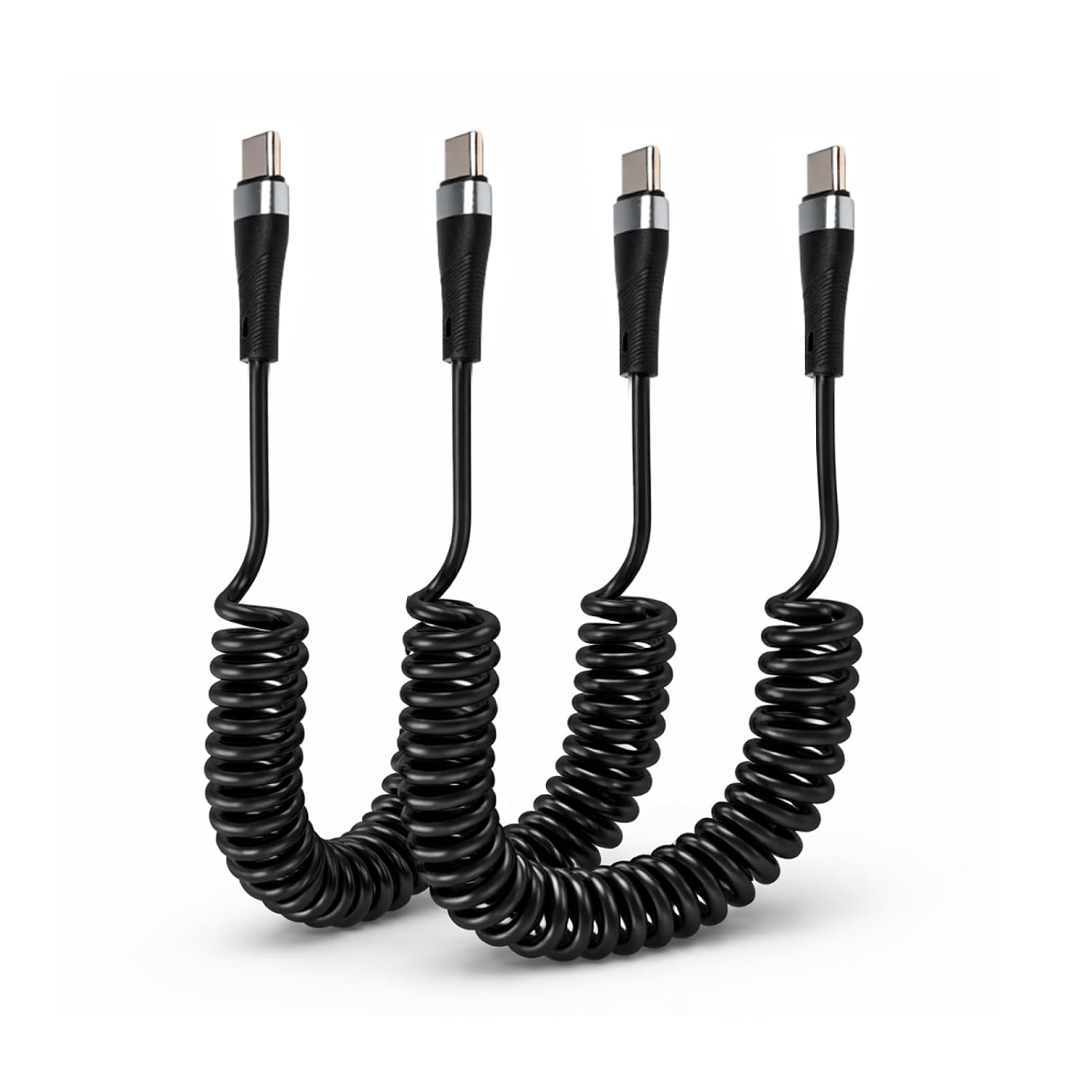 Packung Mit 2 Spiralförmigen Usb-c-autoladekabeln, 100w 6a Schnellladefunktion, Ausziehbar Von 10 Cm Bis 1 M, Verwicklungsfrei, Kurzes Kabel Für Auto, Smartphone, Tablet Und Laptop.
