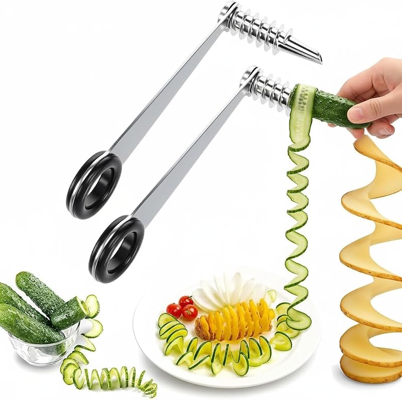 Set Mit 2 Manuellen Spiralschneidern Aus Edelstahl, Professioneller Spiral-kartoffelschneider, Küchenzubehör Für Karotten, Gurken, Zucchini, Zur Zubereitung Von Chips Und Gesunden Gerichten