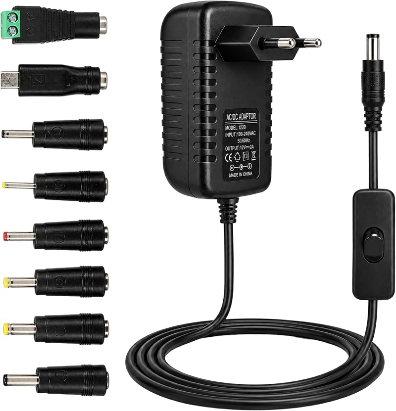 Universelles 12v 2a 24w Ac-netzteil, 220-240v Ac Auf 12v Dc-transformator Mit Schalter Und 8 Dc-steckdosen, Stromversorgung Für Leds, Cctv, Router