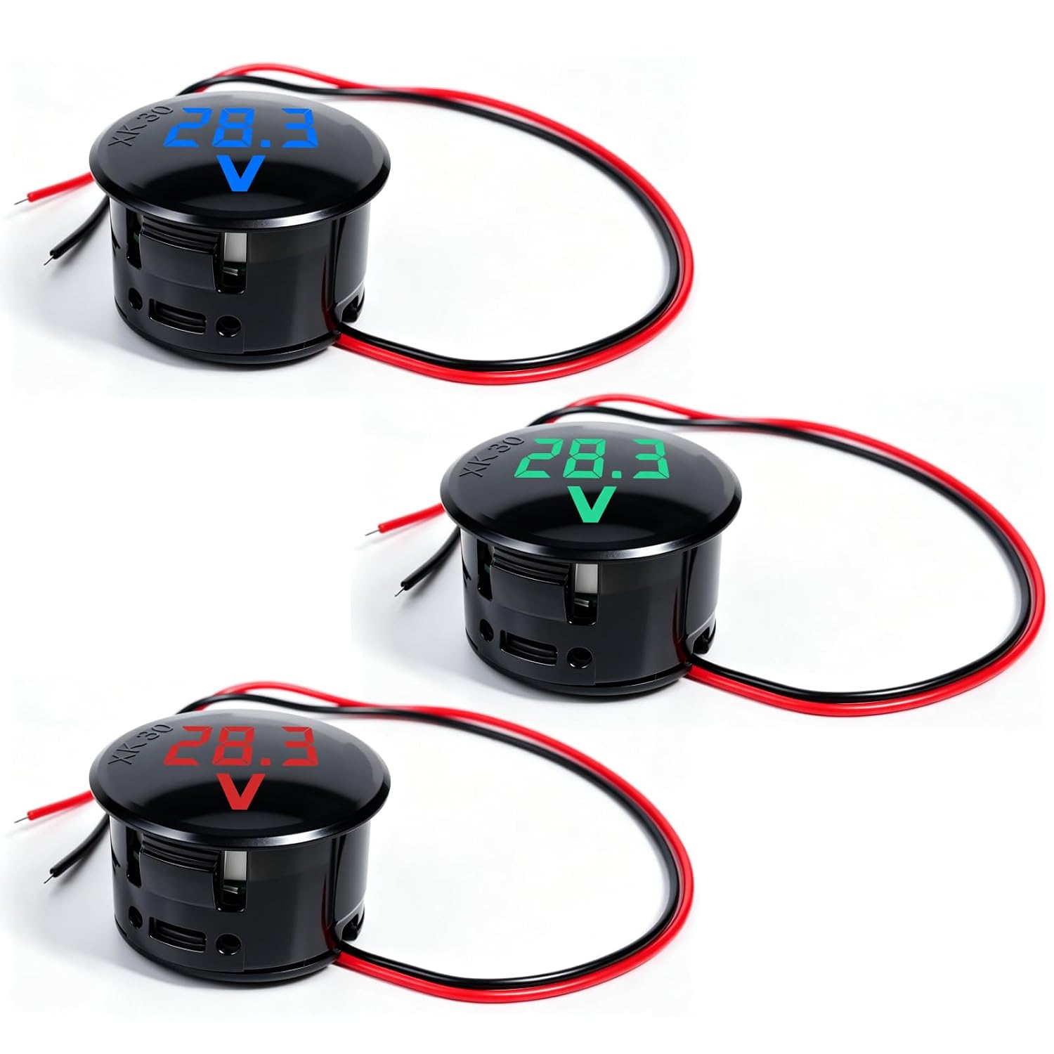Set Mit 3 Digitalen Led-voltmetern, 4–100 V Dc, Für Autos, Motorräder, Lkw Und Boote. Zeigt Die Batteriespannung An. Kompatibel Mit 12-v-, 5-v- Und 100-v-modellen.