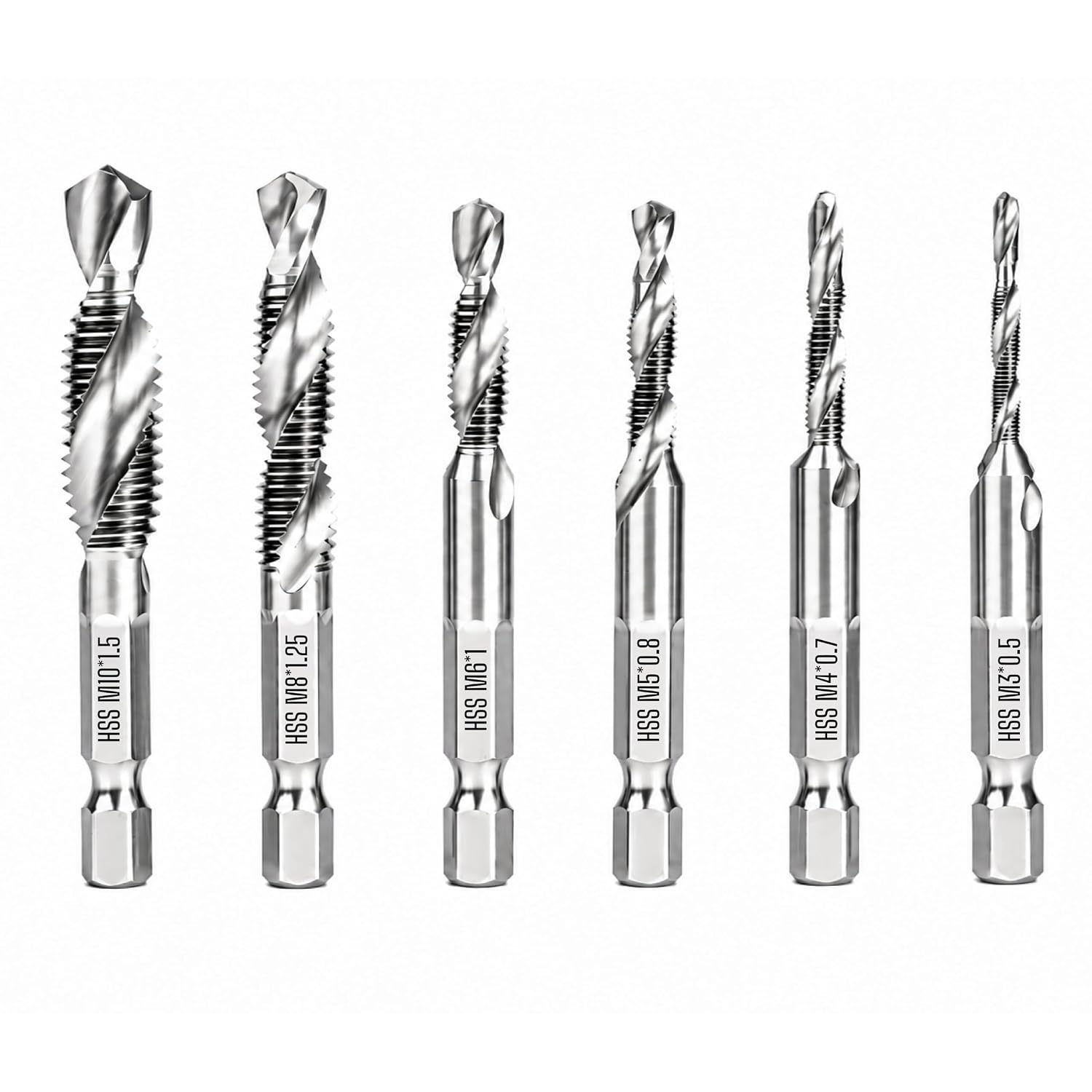 Set Mit 6 Kombinationsgewindebohrern M3, M4, M5, M6, M8, M10 Mit Sechskantschaft, Kombinationsbohrer Und -gewindebohrer Für Metall, Holz Und Kunststoff