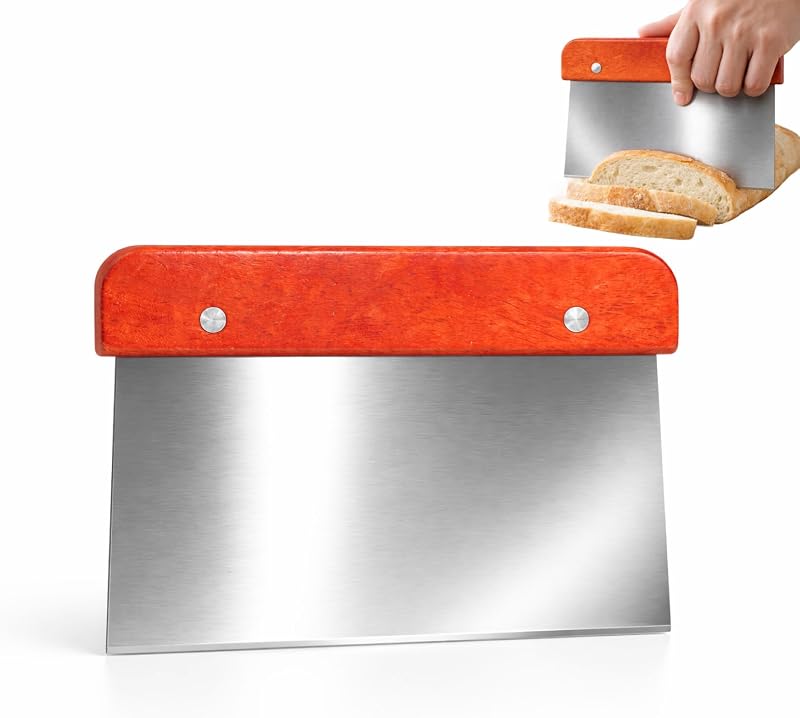 Professioneller Teigschneider Aus Edelstahl 15 × 11 Cm Mit Ergonomischem Holzgriff, Multifunktionaler Teigschaber, Robuster Küchenschaber Zur Zubereitung Von Gebäck, Pizzen Und Gemüse.