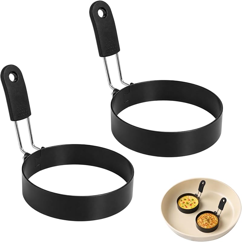 Set Mit 2 Spiegelei-ringen, Antihaftbeschichteter Omelettform Aus Edelstahl, 9 Cm Durchmesser, Eierschneider Mit Silikongriff, Geeignet Für Induktion Und Gasherde.