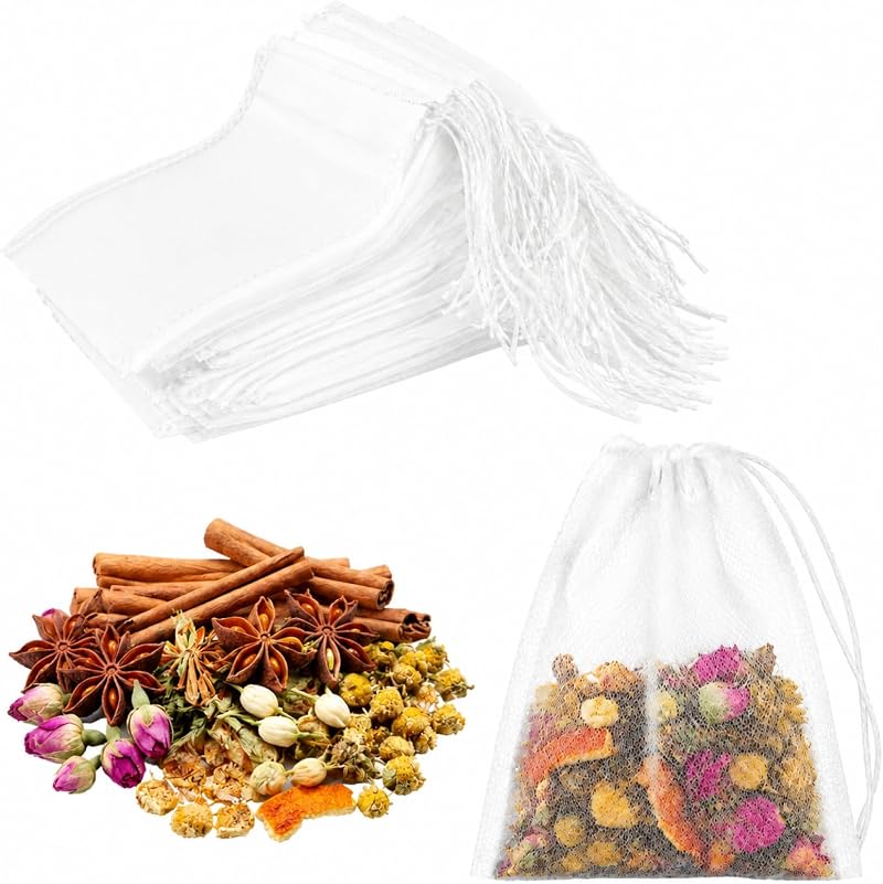 Einweg-teebeutel (100 Stück, 8 X 10 Cm), Vliesstoff, Mit Kordelzug – Leere Beutel Zum Befüllen Mit Losem Tee, Gewürzen, Kräutern Und Kaffee, Einweg-weißteefilter