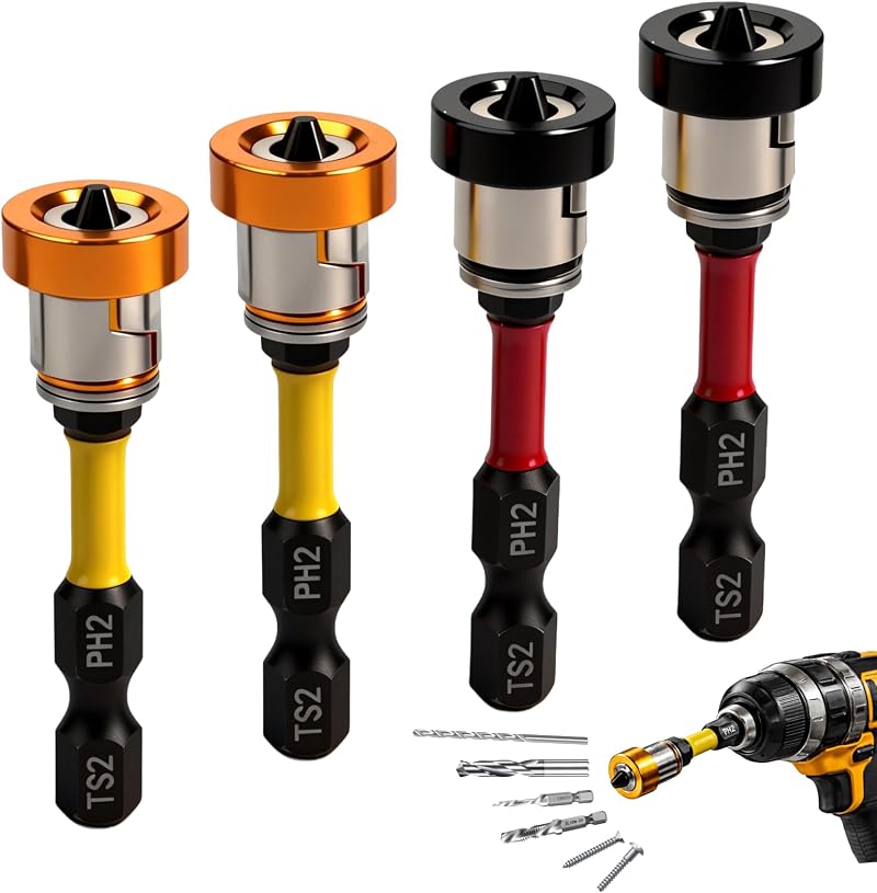 Set Mit 4 Ph2 Placo 50mm Magnetischen Schraubendreherbits, Placo Schraubendreherbit Mit Aluminium-positionierungsring, 1/4 Zoll Placo Schraubenbit Für Gipskartonplatten Und Placo Schraubendreher