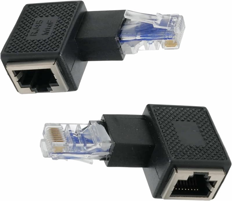 Packung Mit 2 Geschirmten, 90° Abgewinkelten Rj45-ethernet-lan-adaptern (stecker/buchse) Für Computer, Router, Switch, Spielekonsole, Drucker