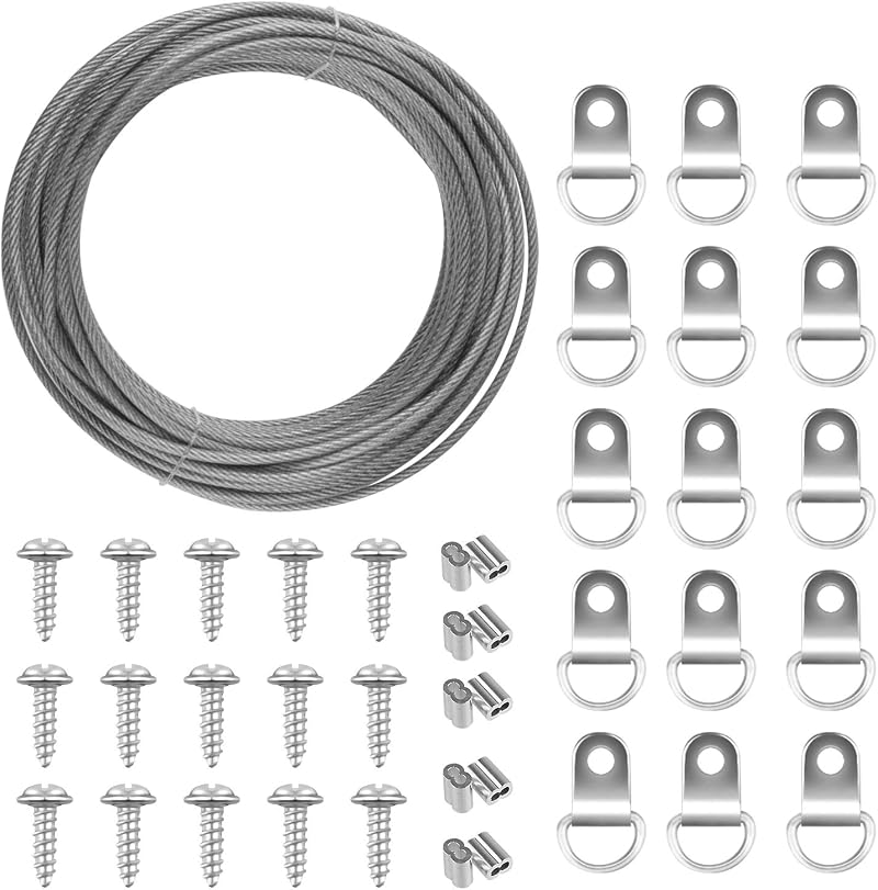 Tuparka 2 Mm X 10 M Aufhängungskabel Für Spiegelhalterungen Mit 10 Quetschhülsen, 15 Haken Und Schrauben Für D-rahmen (bis 30 Kg)