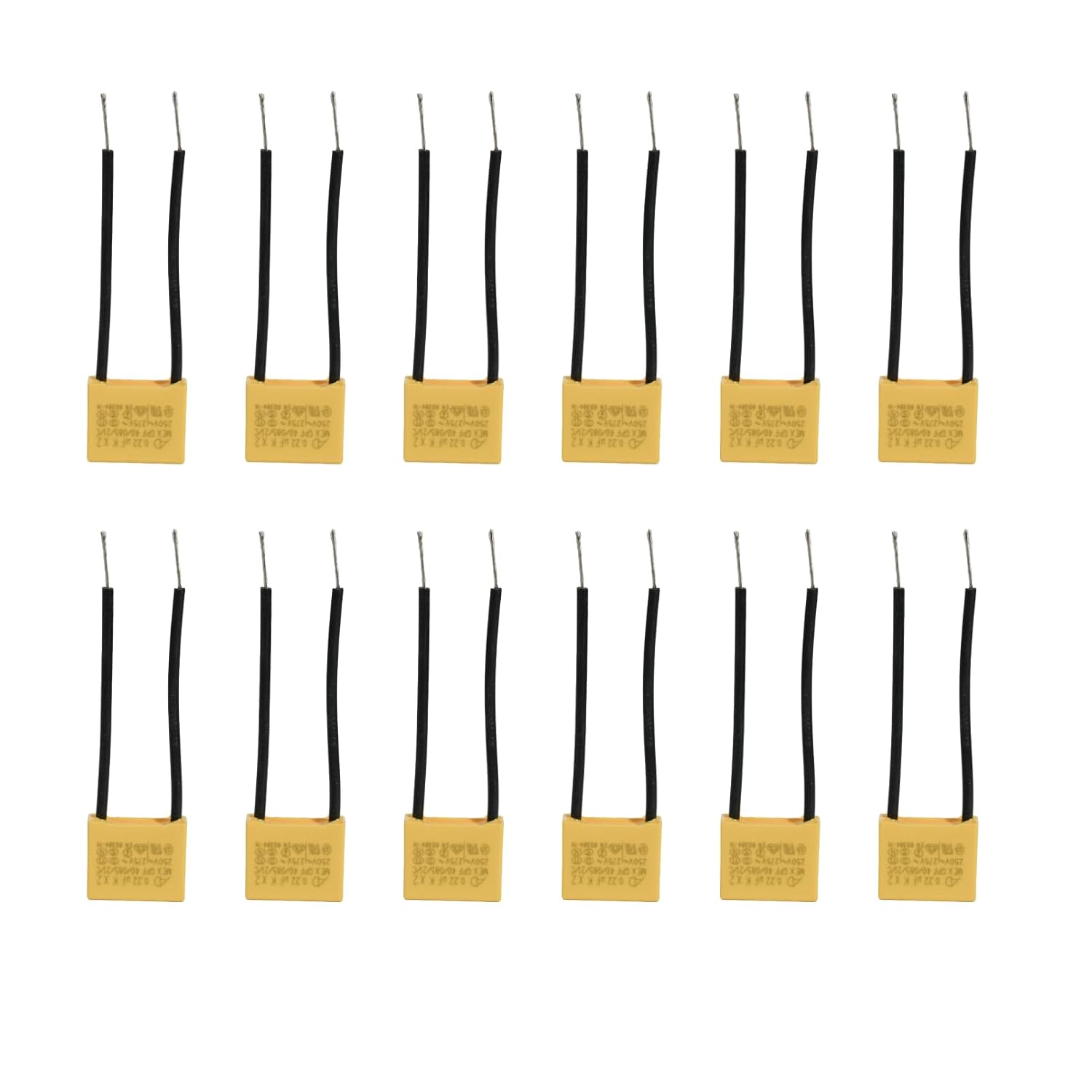 12 Led-abschaltkondensatoren, 230 V X 2, 0,22 Μf, 275 V Ac, Radiale Mkp-polypropylenkondensatoren, Für Leds, Blinker, Rc-dämpfungsschaltungen Und Elektronik