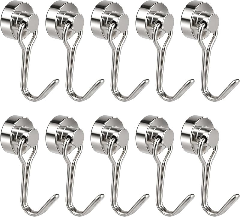 16 Mm Neodym-magnethaken, 10er-pack, 9 Kg Haltekraft, 180° Drehbar, Bohrfreie Montage Für Kühlschrank, Küche, Büro, Garage, Kleiner, Starker Magnet