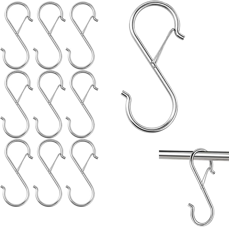 Set Mit 10 S-haken Mit Sicherheitsschlaufe, Multifunktionale Metallhaken Für Küche, Bad, Kleiderschrank, Kleidung, Taschen, Hängepflanzen Und Aufbewahrung, Silberfarben