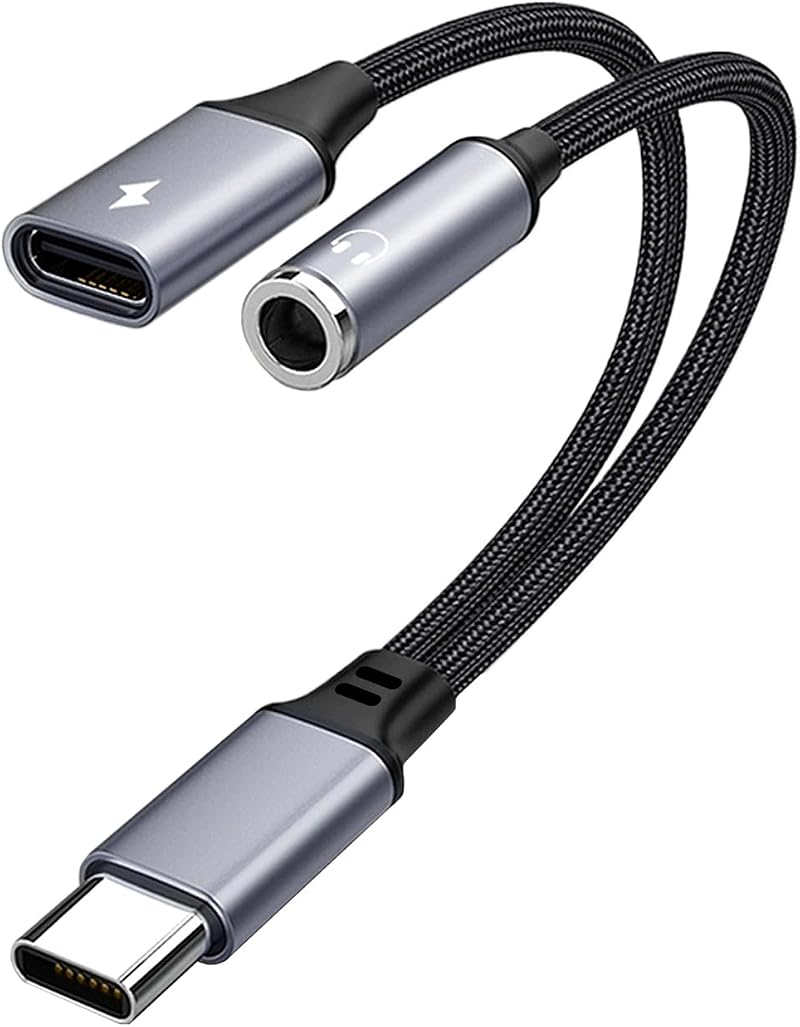 2-in-1 Usb-c-auf-3,5-mm-kopfhöreranschluss- Und Ladeadapter Mit Schnellladefunktion, Universeller Datenübertragung, Kompatibel Mit Iphone 16/15 Pro, Ipad Pro, Galaxy S22/s21, Pixel, Grau