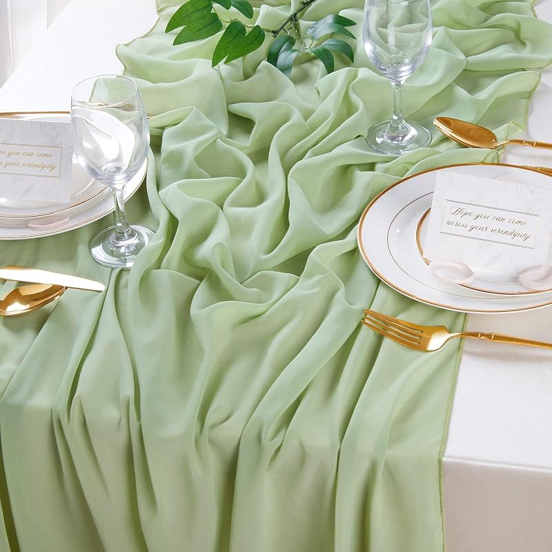 Eleganter, Grüner Tischläufer Aus Gaze Im Bohème-stil, 70 X 300 Cm, Ideal Für Hochzeiten, Weihnachten, Geburtstage Oder Als Küchendekoration.