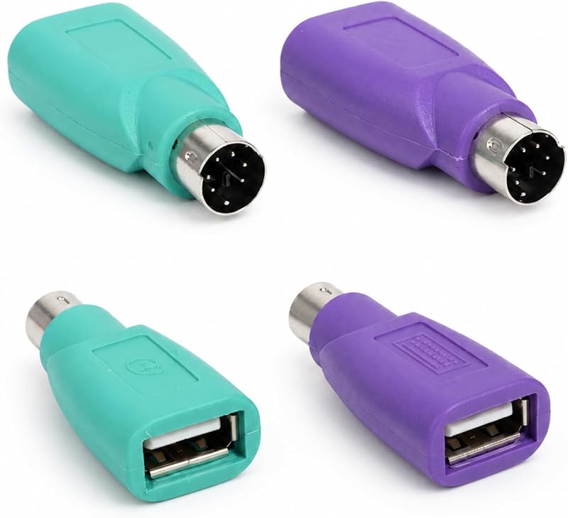 Set Mit 4 Usb-zu-ps/2-tastatur- Und Mausadaptern, Usb-zu-ps2-adapter, Mini-din-6-plug-&-play-adapter Für Retro-pcs, Grün/lila, Passiver Anschlussadapter
