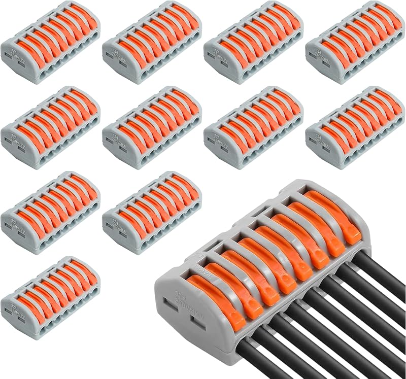 Packung Mit 12 8-port-hebelsteckverbindern - Compact Wa Go 8 Eingänge, Schnellhebelverbinder, Domino Electric 221, Für Haus- Und Gebäudeautomation.