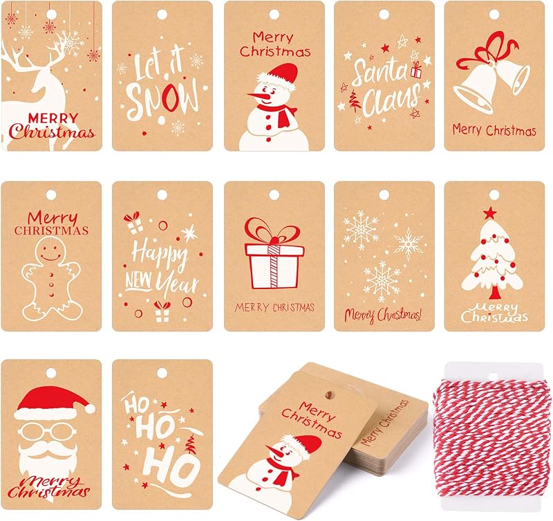 Kuuqa 120 Geschenkanhänger Aus Kraftpapier Mit Aufhängeschnur, 12 Verschiedene Ausführungen