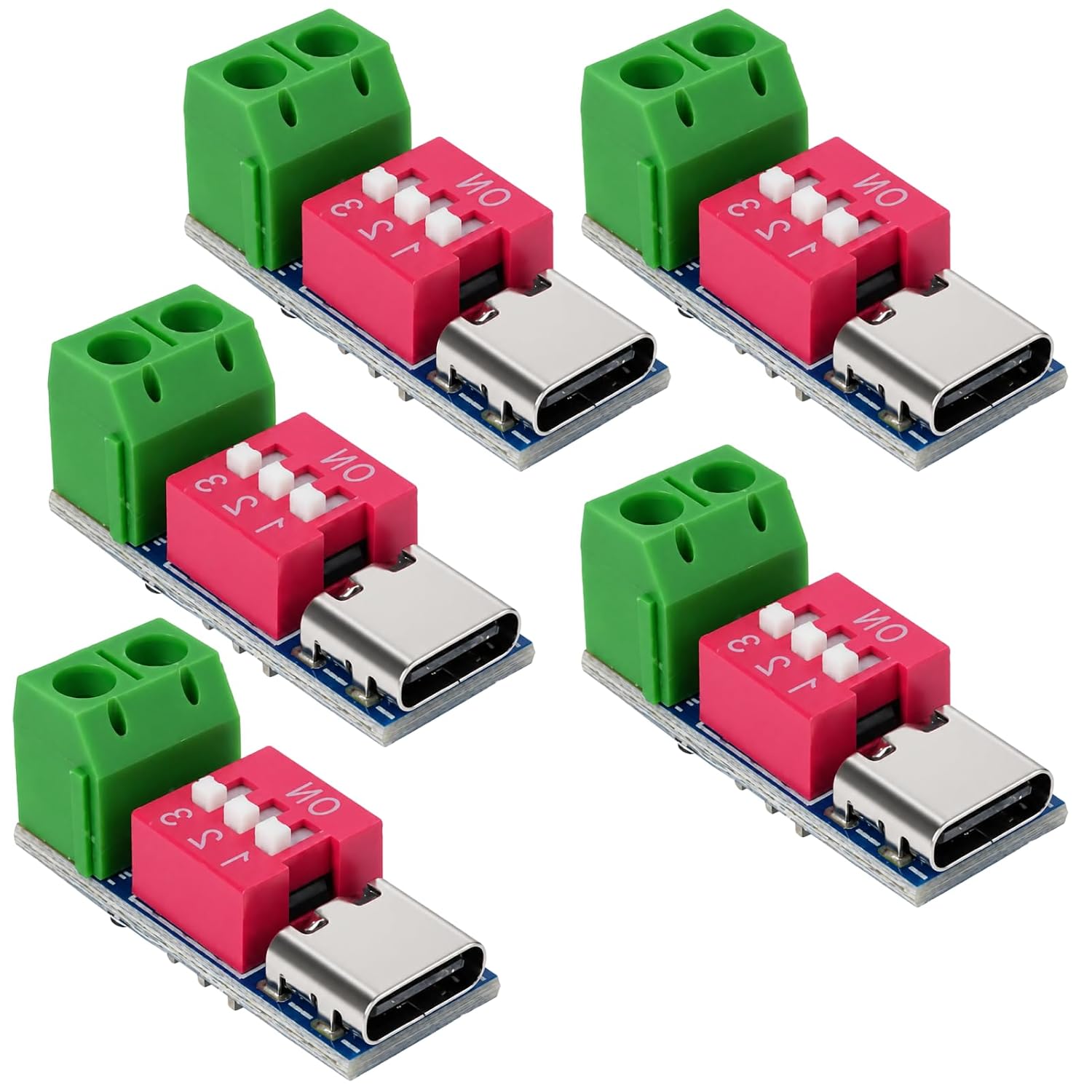 5er-pack Usb-c Pd-triggermodule, Pd/qc-schnelllade-triggerplatine Mit Dip-schalter, 5 V, 9 V, 12 V, 15 V, 20 V Usb-c-leistungsmodul, Kompatibel Mit Pd 3.0, Pd 2.0 Und Qc Für Diy-projekte