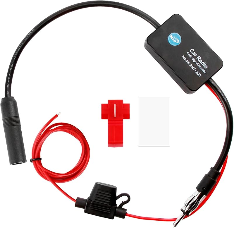 Universeller 12-v-hochleistungs-autoradioantennenverstärker (25 Db), Rauscharmer Klebstoff Und Rote Klemme Für Auto-fm-radioantenne