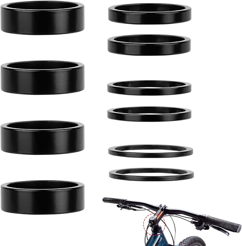 Fahrradlenker-spacer (8er-set) Aus Schwarzem Aluminium, 2 Mm/3 Mm/5 Mm/10 Mm, Für Rennrad, Mountainbike Und Bmx.
