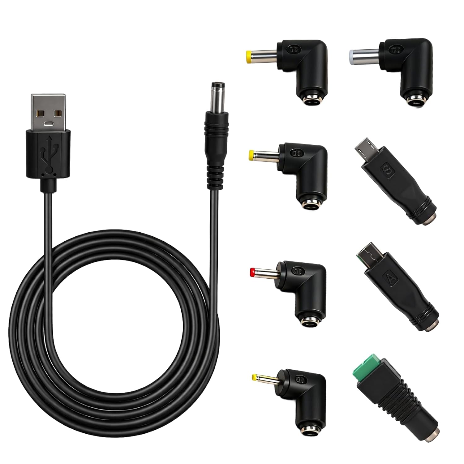 8-in-1 Usb-kabel Mit Mehreren Dc 5v-steckern, Universelles Dc-kabel Für Laptop-/pc-ladegeräte, Micro-usb-, Typ-c-anschlüsse, Led, Kompatibel Mit Tablets, Routern, Lautsprechern Und Tauchelektronik.