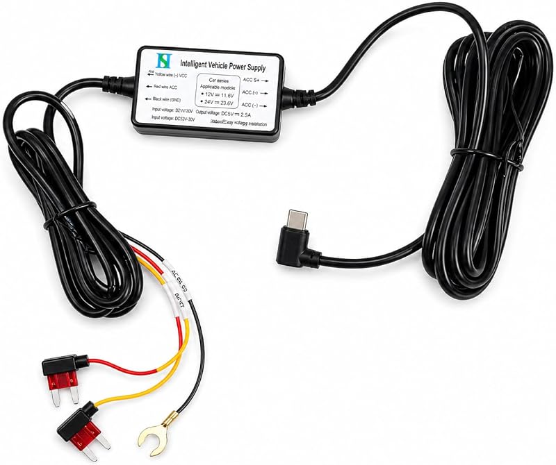 Usb-c-dashcam-verkabelungsset – 3,5 M Langes 12–24-v-auf-5-v-stromkabel – Unterspannungsschutz Und 24/7-überwachung – 3 Acs-minileiter – Für Dashcams – Usb-verkabelungsset