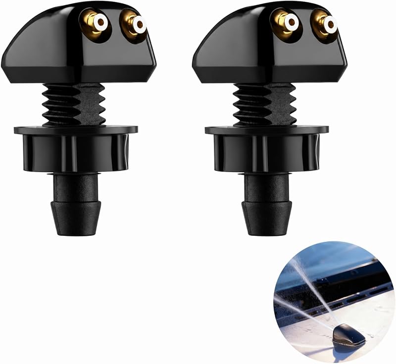 Set Mit 2 Universellen 8-mm-scheibenwaschdüsen Für Autoscheibenwischer, Mit Befestigungsmutter Und Doppelöffnung.