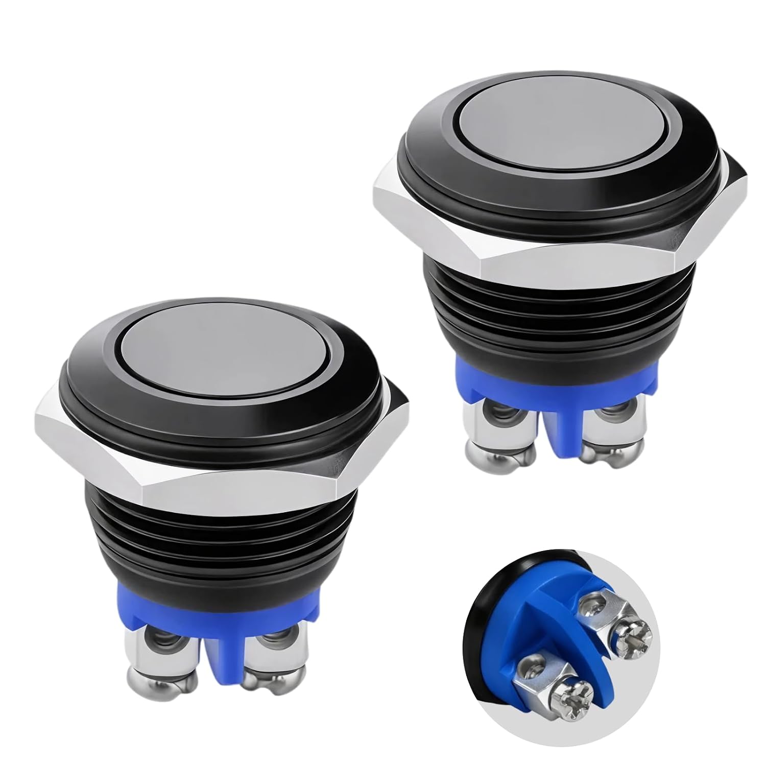 Packung Mit 2 16-mm-metall-drucktastern, Ip65 Wasserdicht, 12 V/220 V, Selbstrückstellend, Für Auto, Motorrad, Wechselrichter, Diy-projekte Und Elektronik.