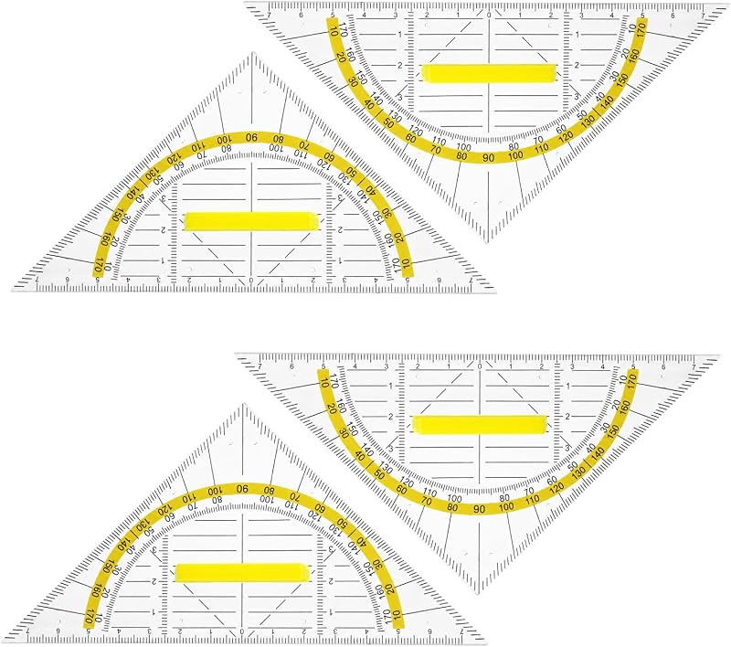 Set Mit 4 Transparenten 16 Cm Geodreiecken Mit Griff, 2-in-1-geometriewinkelmesser Aus Kunststoff, Geodreieck Aus Kunststoff Für Die Schule – Ideal Für Schüler, Designer Und Maler Im Büro