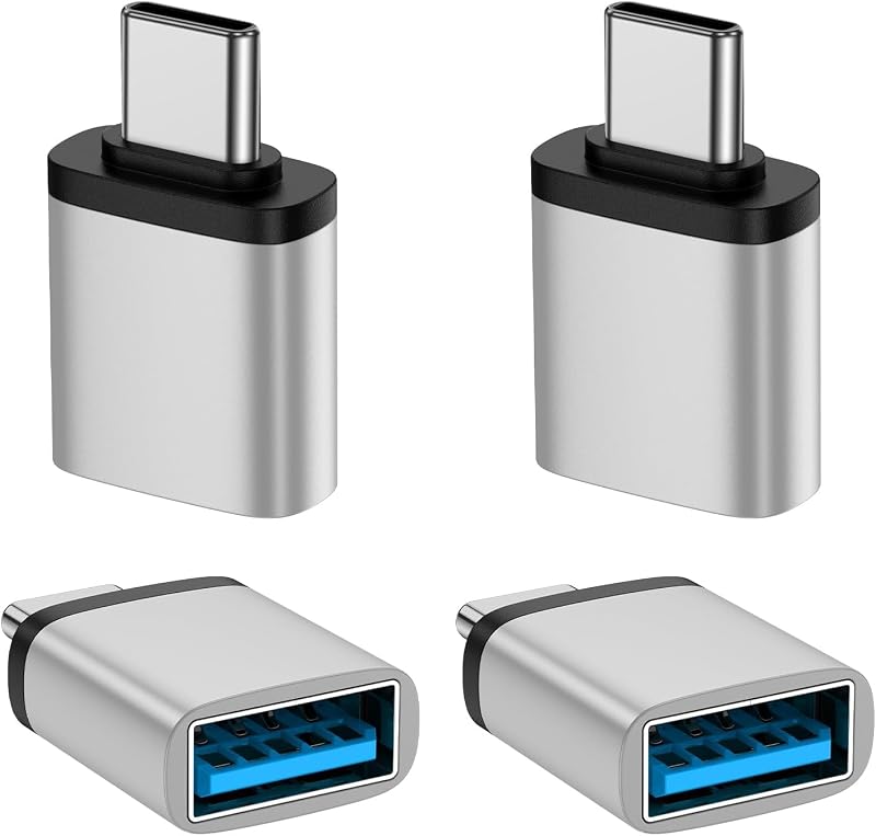4er-pack Usb-c-auf-usb-adapter, Usb-c-auf-usb-3.0-otg-adapter, Usb-auf-usb-c-adapter, Usb-c-adapter Mit Led, Usb-typ-c-stecker Auf Usb-buchse-otg-adapter, Silber