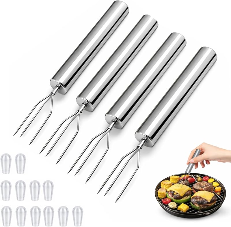 4er-set Mehrzweckgabeln Aus Edelstahl, 430 Cm Lang, Zum Schälen Von Mais, Kartoffeln, Gemüse Und Obst. Wiederverwendbar, Umweltfreundlich Und Spülmaschinenfest. Ideal Für Camping, Grillabende Und Part