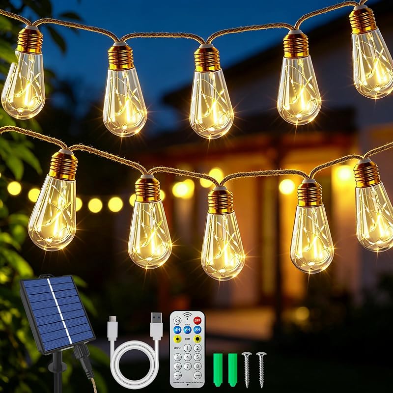 Cnmtcco Solar-lichterkette Für Den Außenbereich Mit 16 Glühbirnen, 8 M Lange Lichterkette, Wetterfest, Warmweißes Licht