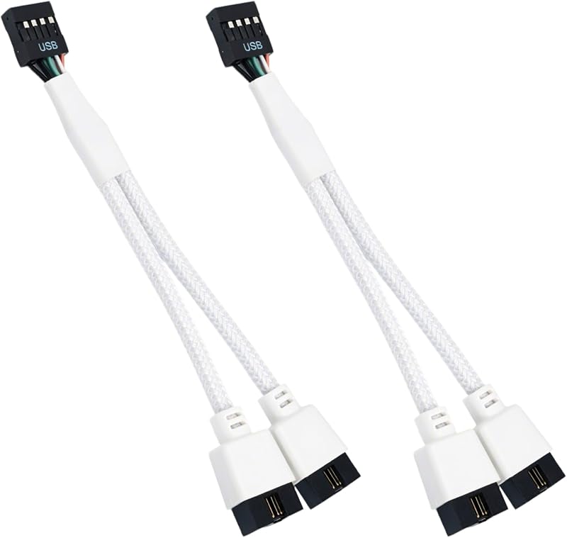 9-poliger Usb-2.0-motherboard-adapter, 2 Interne Usb-anschlüsse (1 Auf 2), 9-poliger Usb-splitter Mit Nylonhülle, Internes Usb-verlängerungskabel Für Pc, Rgb-led, Kompatibel Mit Wasserkühlung, Weiß
