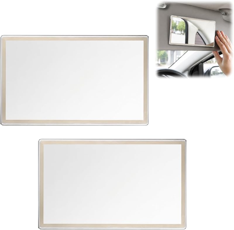 Set Mit 2 Hd-schminkspiegeln Für Auto-sonnenblenden, Selbstklebende Spiegel 8 X 15 Cm, Edelstahl-innenspiegel, Universelle Auto-schminkspiegel