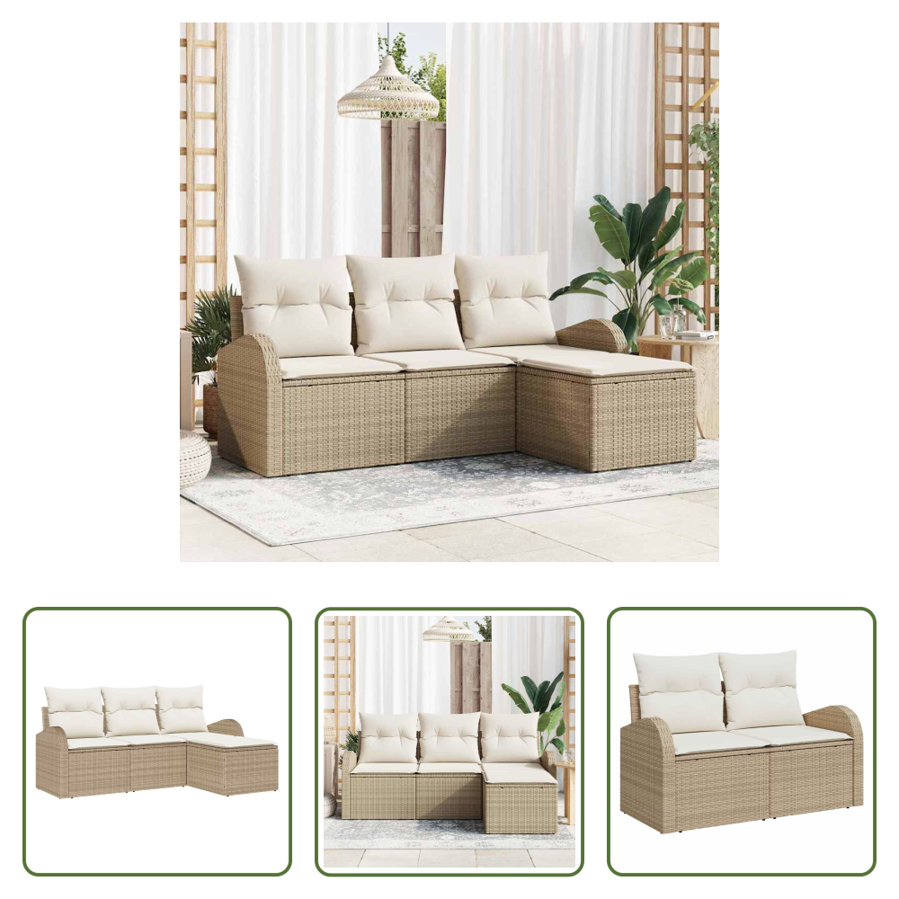 Vidaxl Poly-rattan - Gartensofa-set Beige Poly-rattan