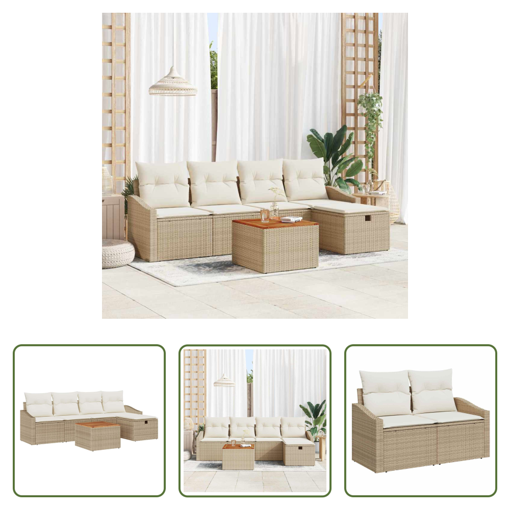 Terrassensofa - Gartensofa-set Mit Kissen Mit Speicher 6 Pcs Beige Poly-rattan