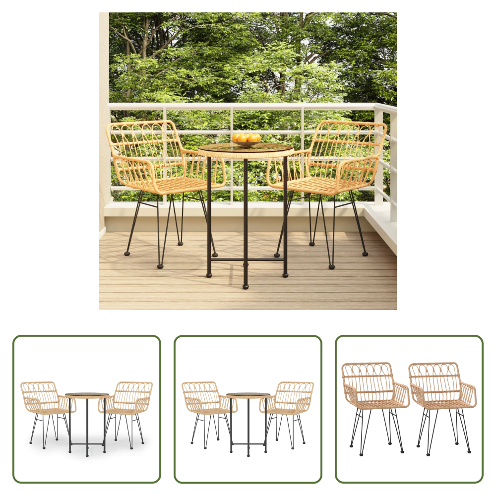 Poly Rattan - 3-tlg. Garten-essgruppe Poly Rattan