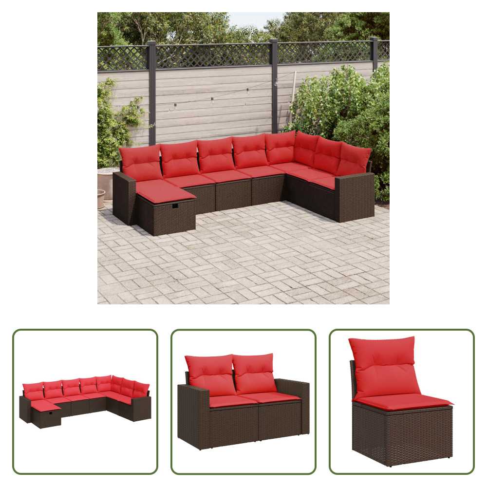 Rattan - 8-tlg. Garten-sofagarnitur Mit Kissen Braun Poly Rattan
