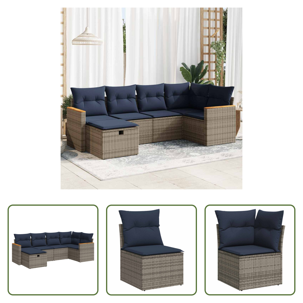 Rattan - 6-tlg. Garten-sofagarnitur Mit Kissen Grau Poly Rattan