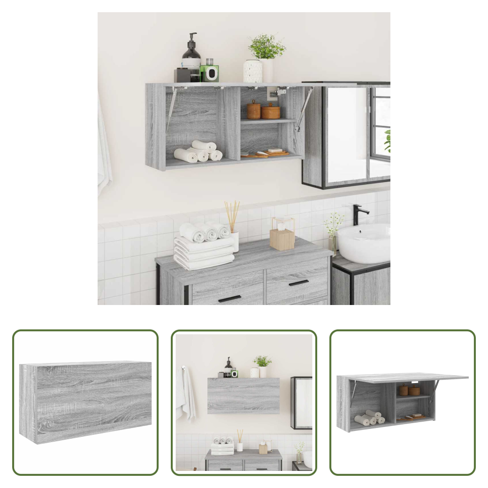 Holzwerkstoff Schrank - Bad-wandschrank Grau Sonoma 80x25x40 Cm Holzwerkstoff