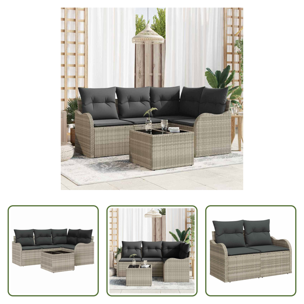 Poly-rattan - Gartensofa-set Hellgrau Poly-rattan