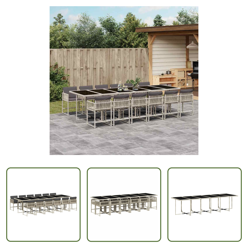Vidaxl Gartenstühle - 13-tlg. Garten-essgruppe Mit Kissen Hellgrau Poly Rattan