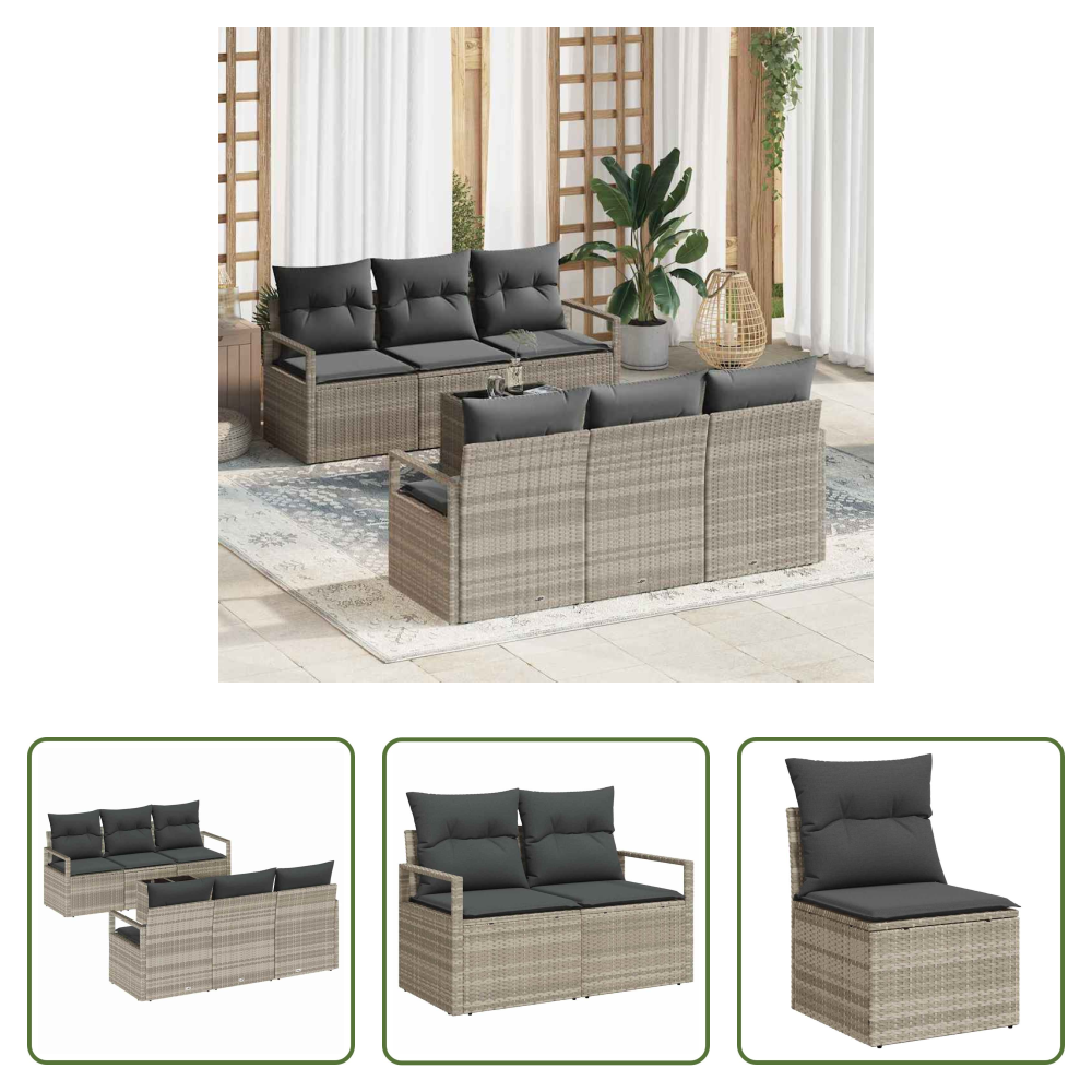 Terrassensofa - Sofa Set 7 Pcs Hellgrau Poly-rattan