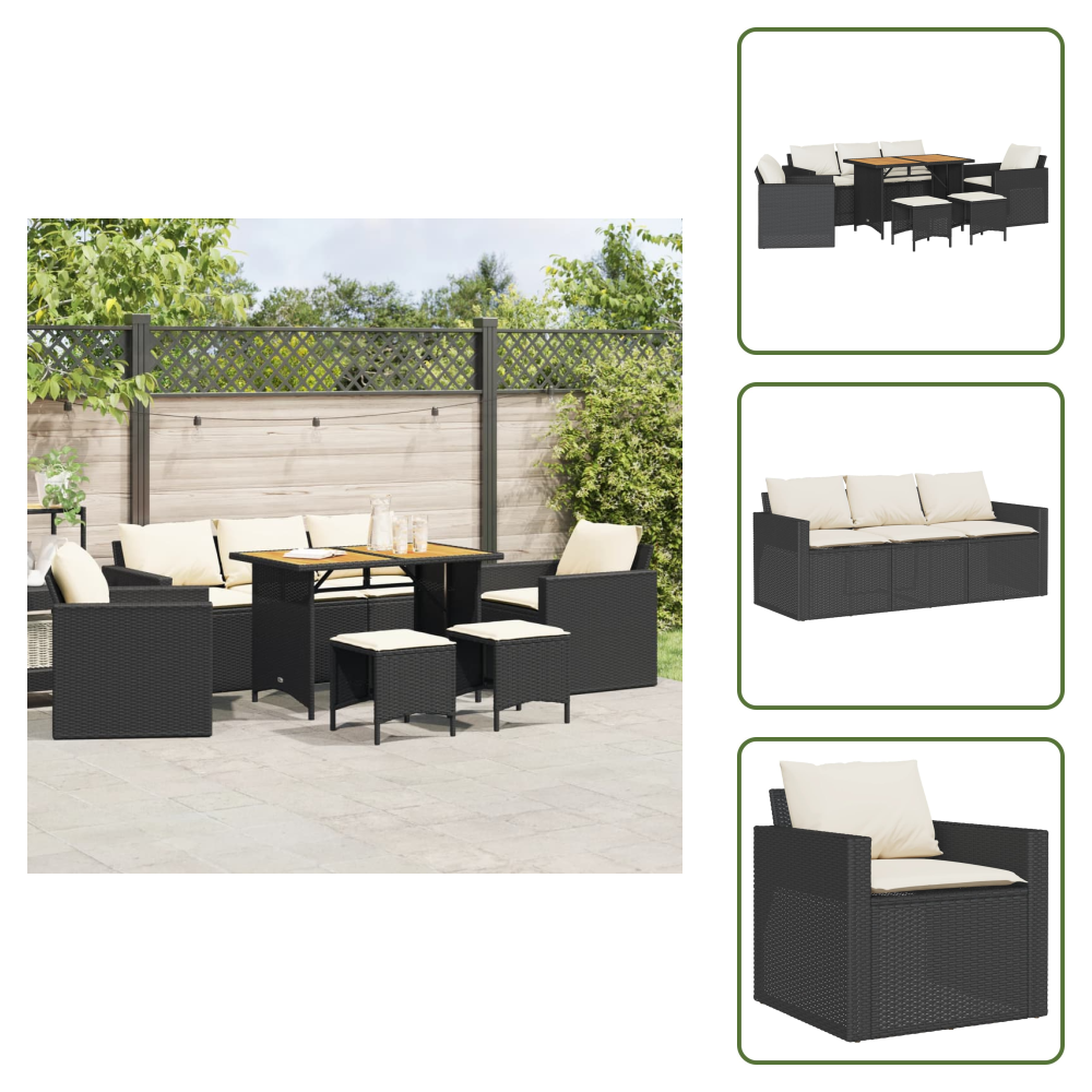 The Living Store 6-tlg. Garten-sofagarnitur Mit Kissen Schwarz Poly Rattan - Gartenmöbel - Outdoor-set - Esstisch - Lounge Set - Pe-rattan