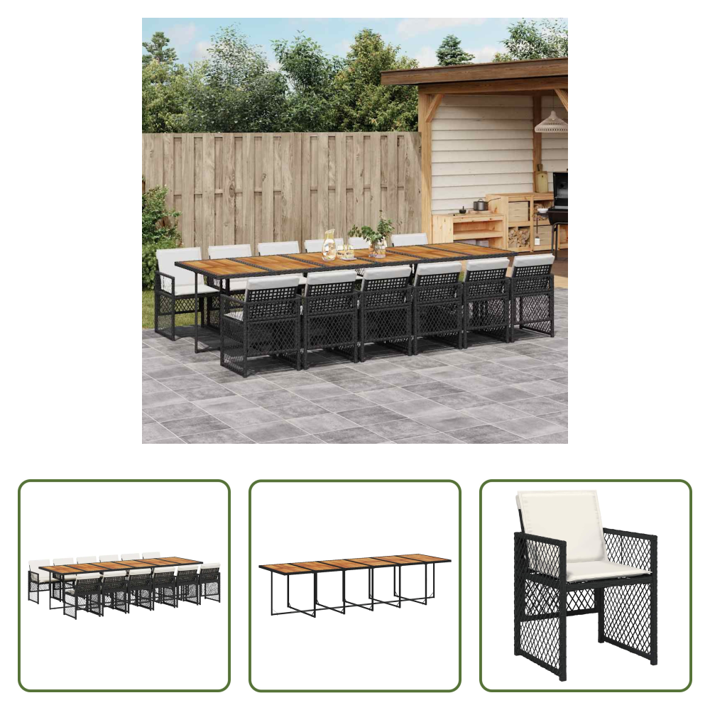 Vidaxl Gartenstühle - 13-tlg. Garten-essgruppe Mit Kissen Schwarz Poly Rattan
